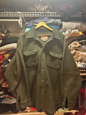 Vintage Woolrich Heavyweight Wool Blend Green Shirt Jacket Mens XL Tweed Shacket